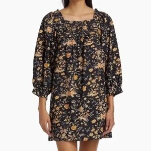 DÔEN Sabia shirred floral-print organic cotton-poplin mini dress